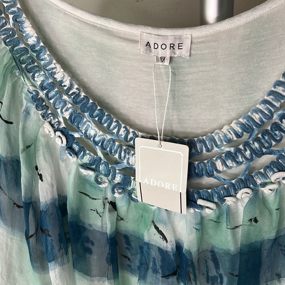 Adore NWT Italian Silk Designer Top tie-dye floral lace beautiful unique piece - Picture 6 of 8